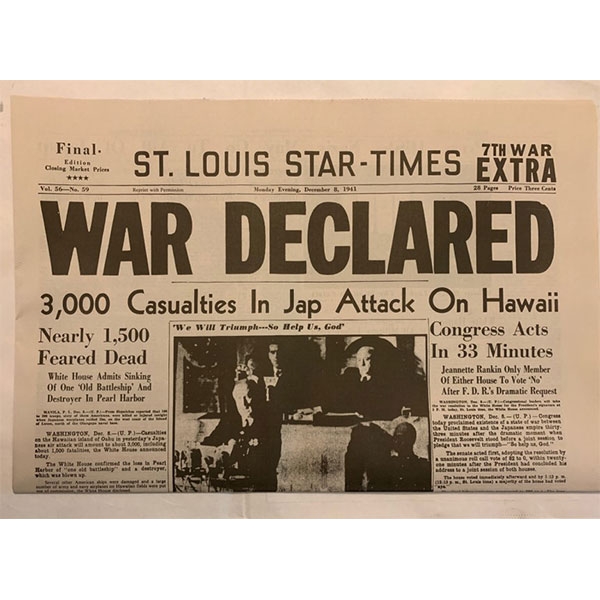 WAR DECLARED NEWSPAPER